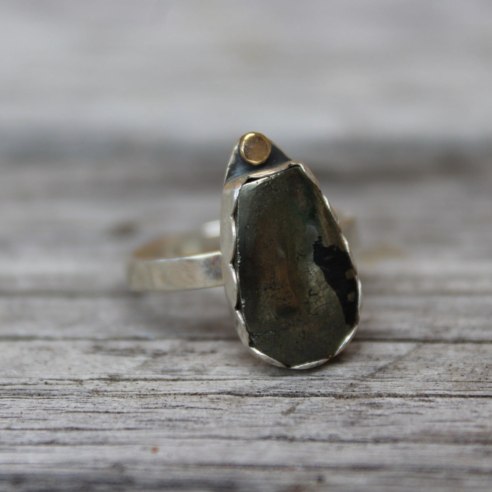 Pyrite ring with 14K and Sterling Silver