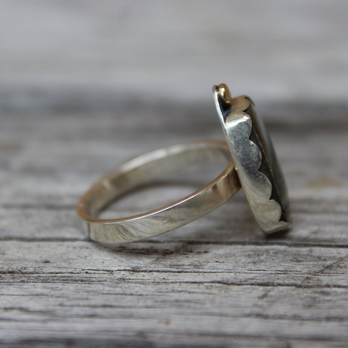 Pyrite ring with 14K and Sterling Silver