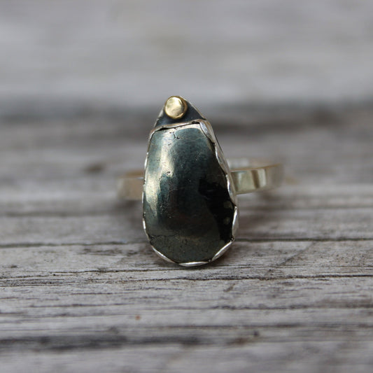 Pyrite ring with 14K and Sterling Silver