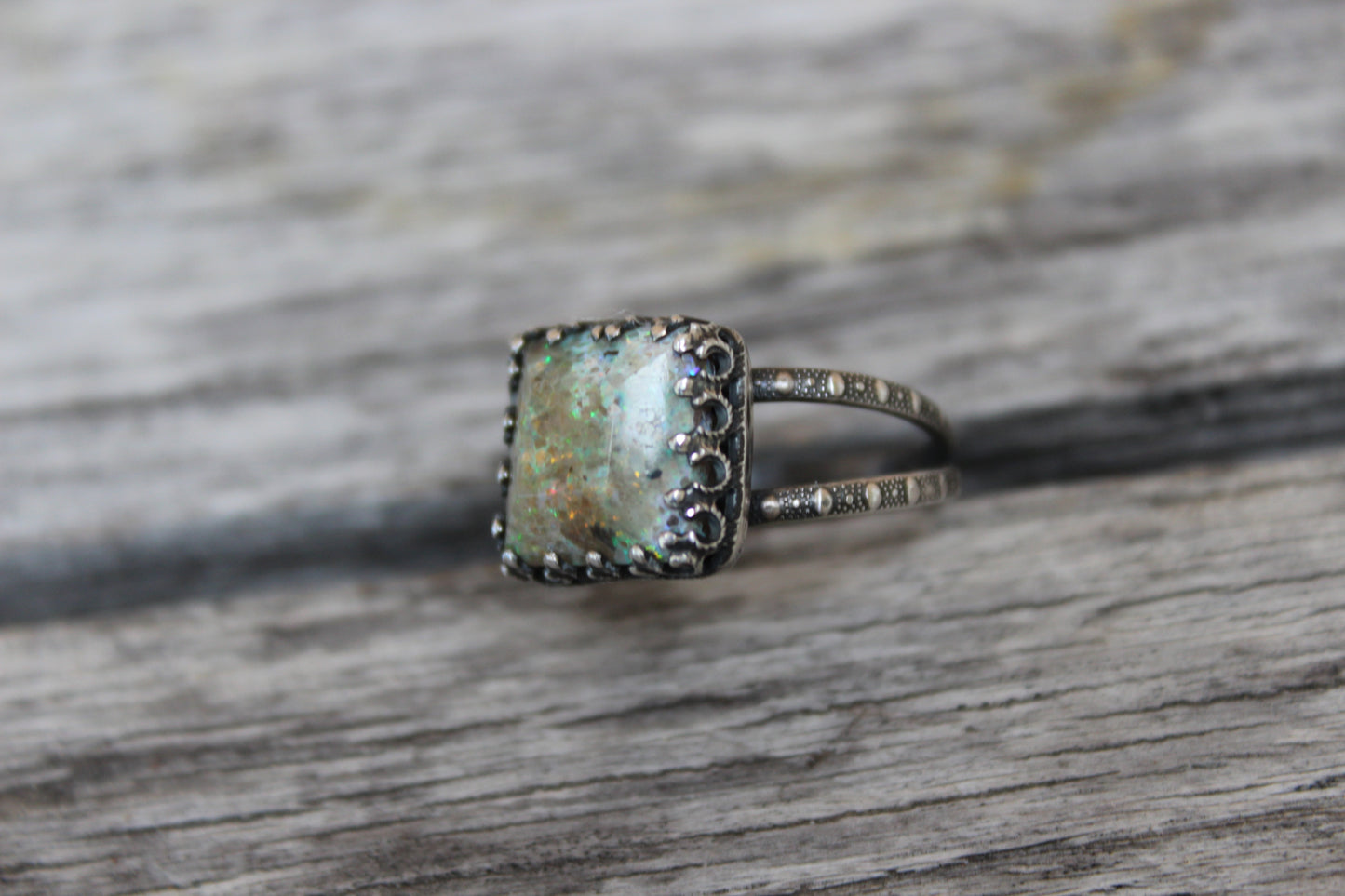 Square Louisiana Opal Ring