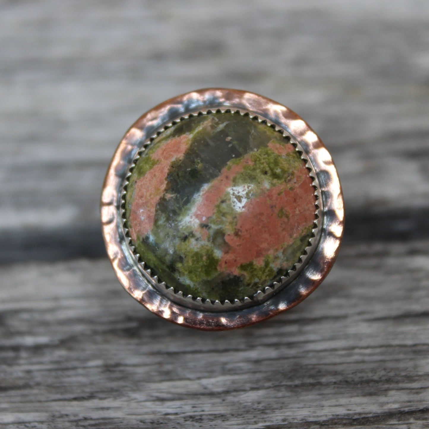 Mixed Metal Green and Orange Ring