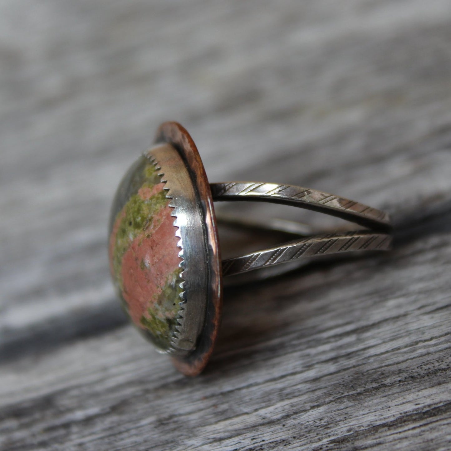 Mixed Metal Green and Orange Ring