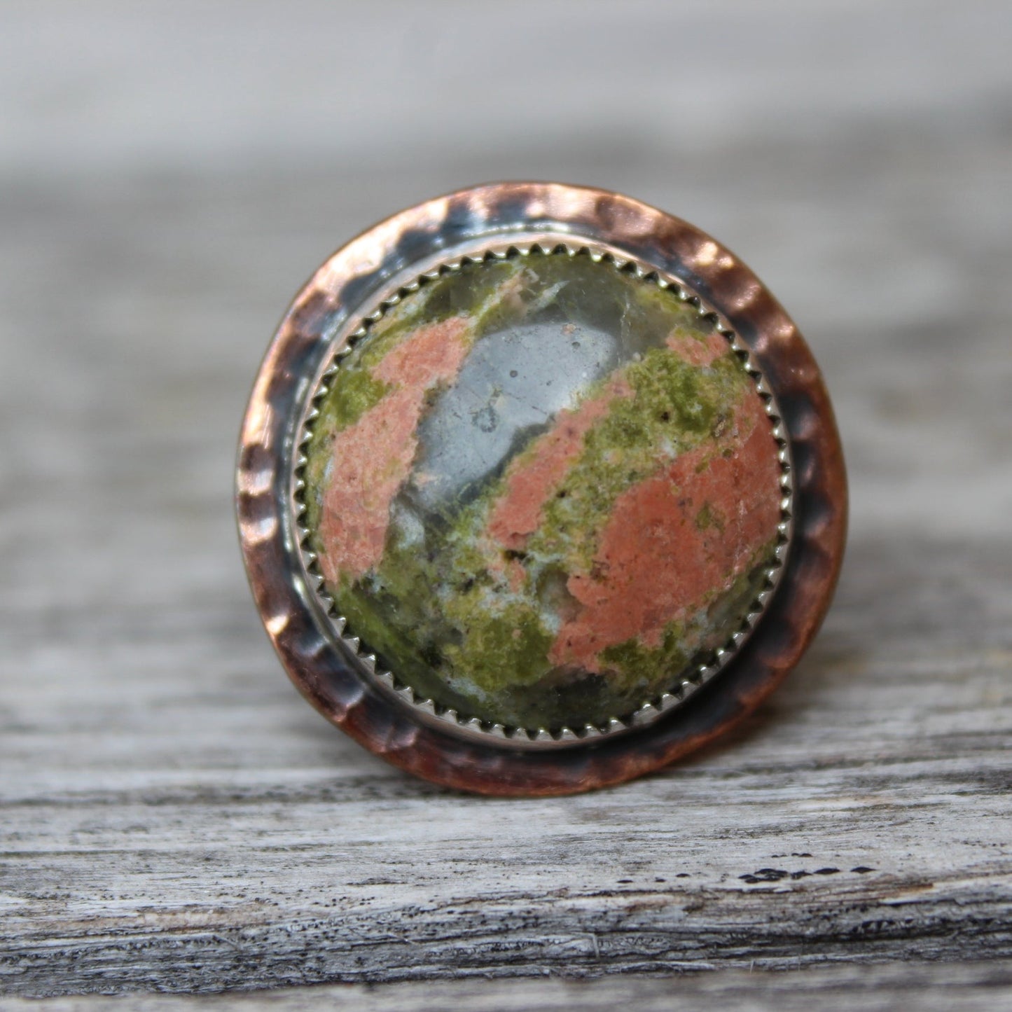 Mixed Metal Green and Orange Ring