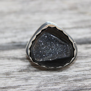 Onyx Druzy and Sterling Ring