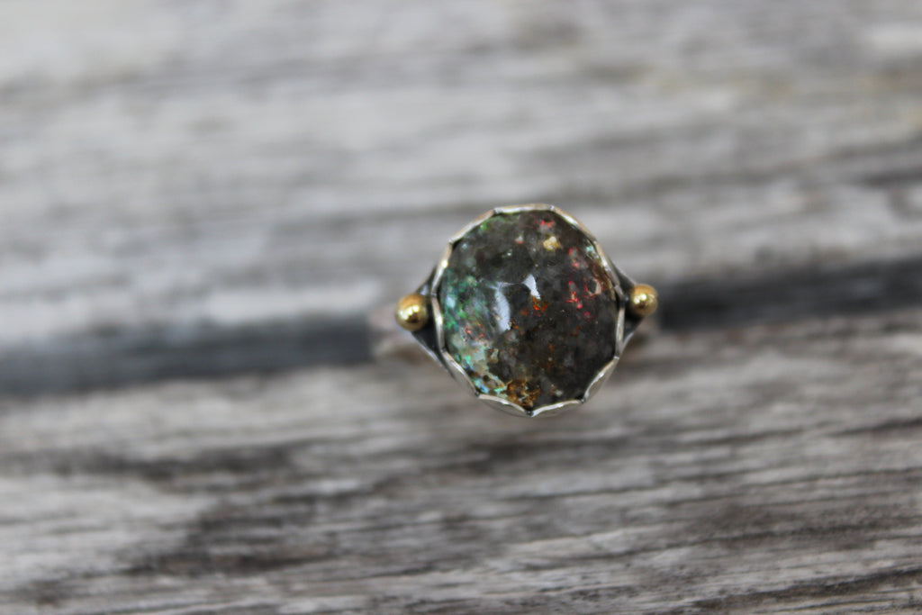 Round Louisiana Opal Ring Round with 14k accents