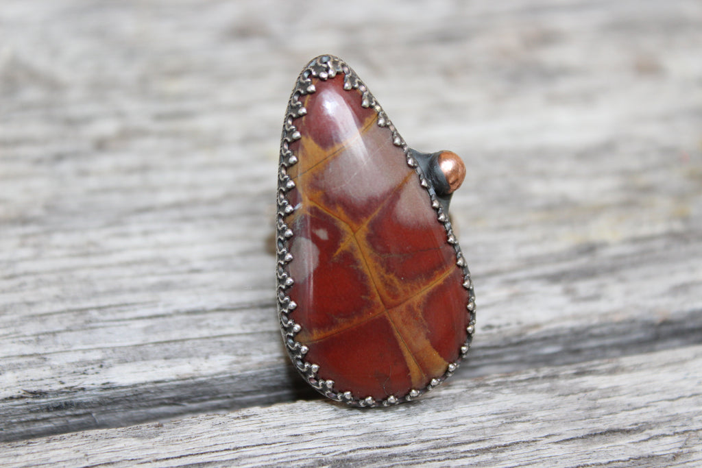 Large Jasper Ring with Copper Accent