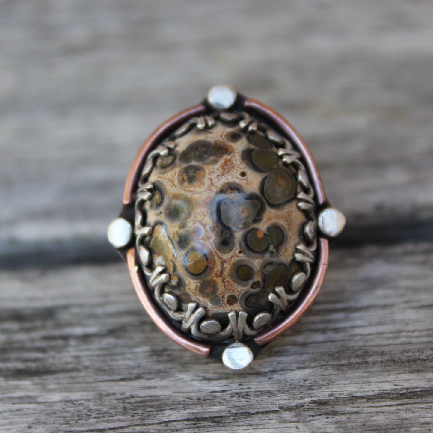 Leopard Jasper Ring with Copper and Sterling