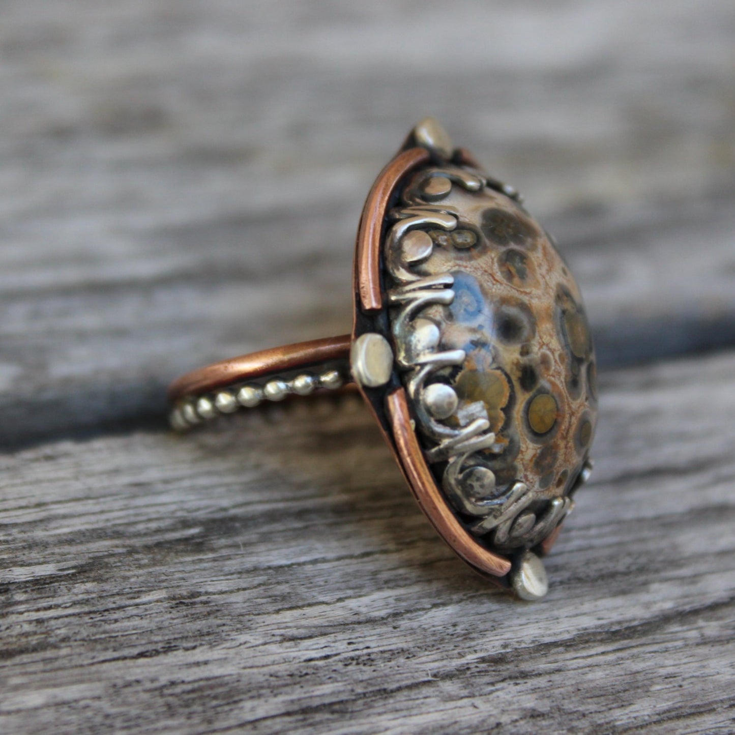 Leopard Jasper Ring with Copper and Sterling