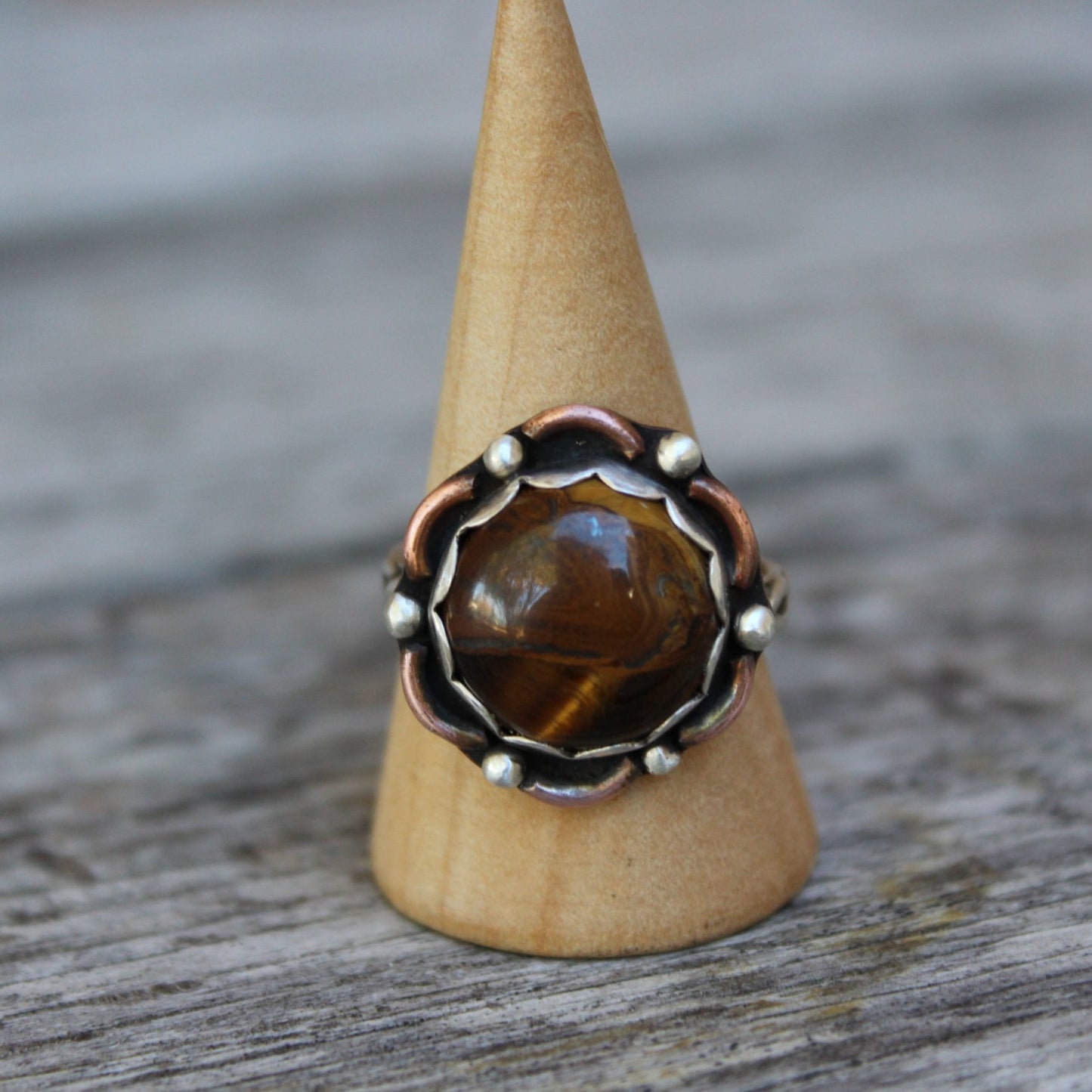 Tiger Eye Ring with Copper and Sterling