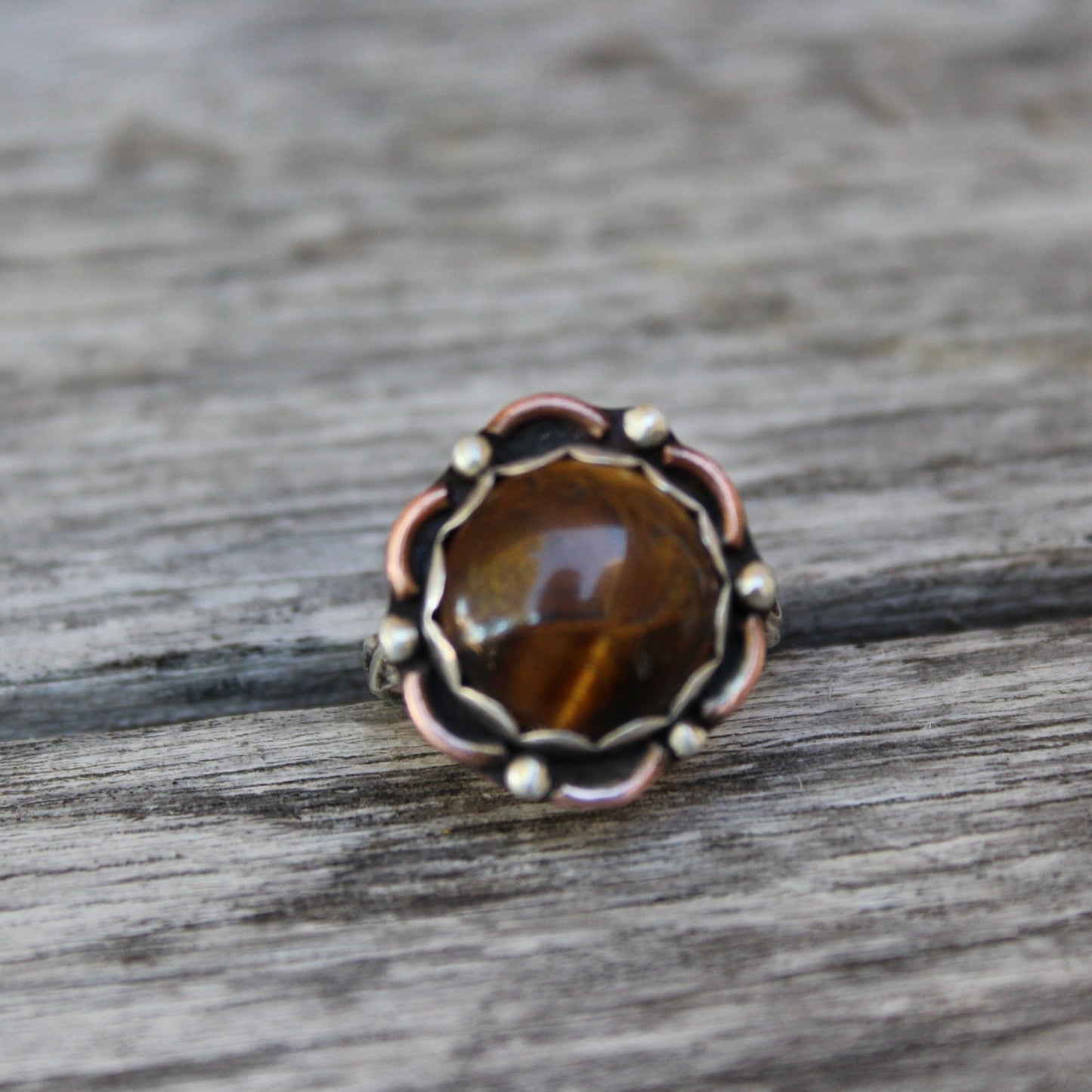 Tiger Eye Ring with Copper and Sterling