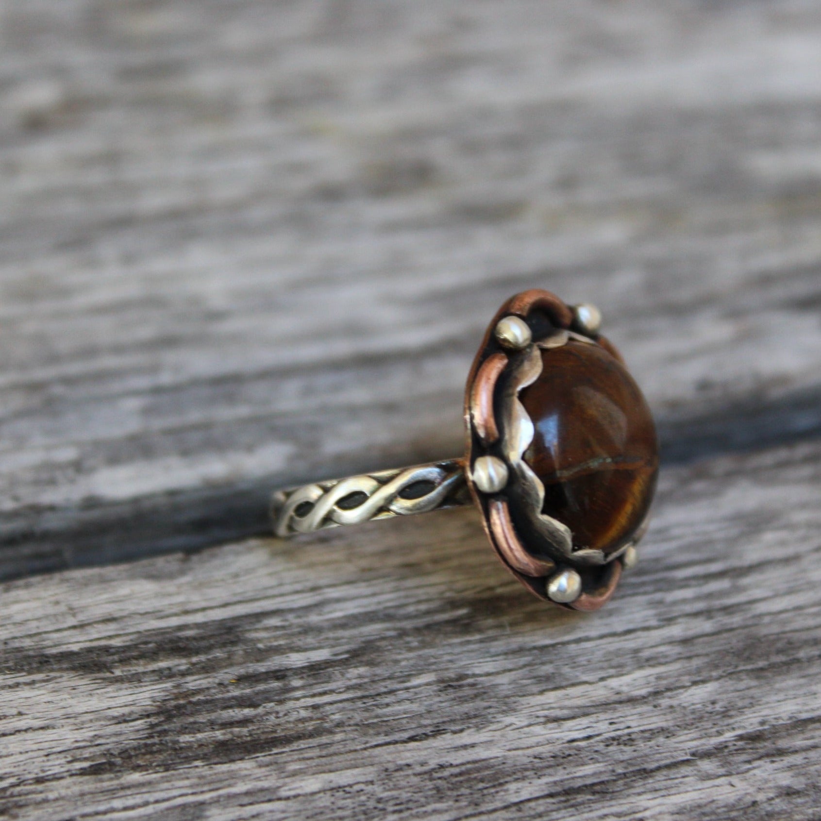 Tiger Eye Ring with Copper and Sterling