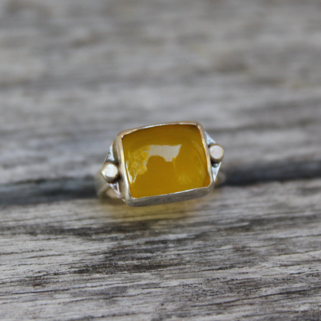 Yellow Rectangle Sterling Ring - Mango Chalcedony