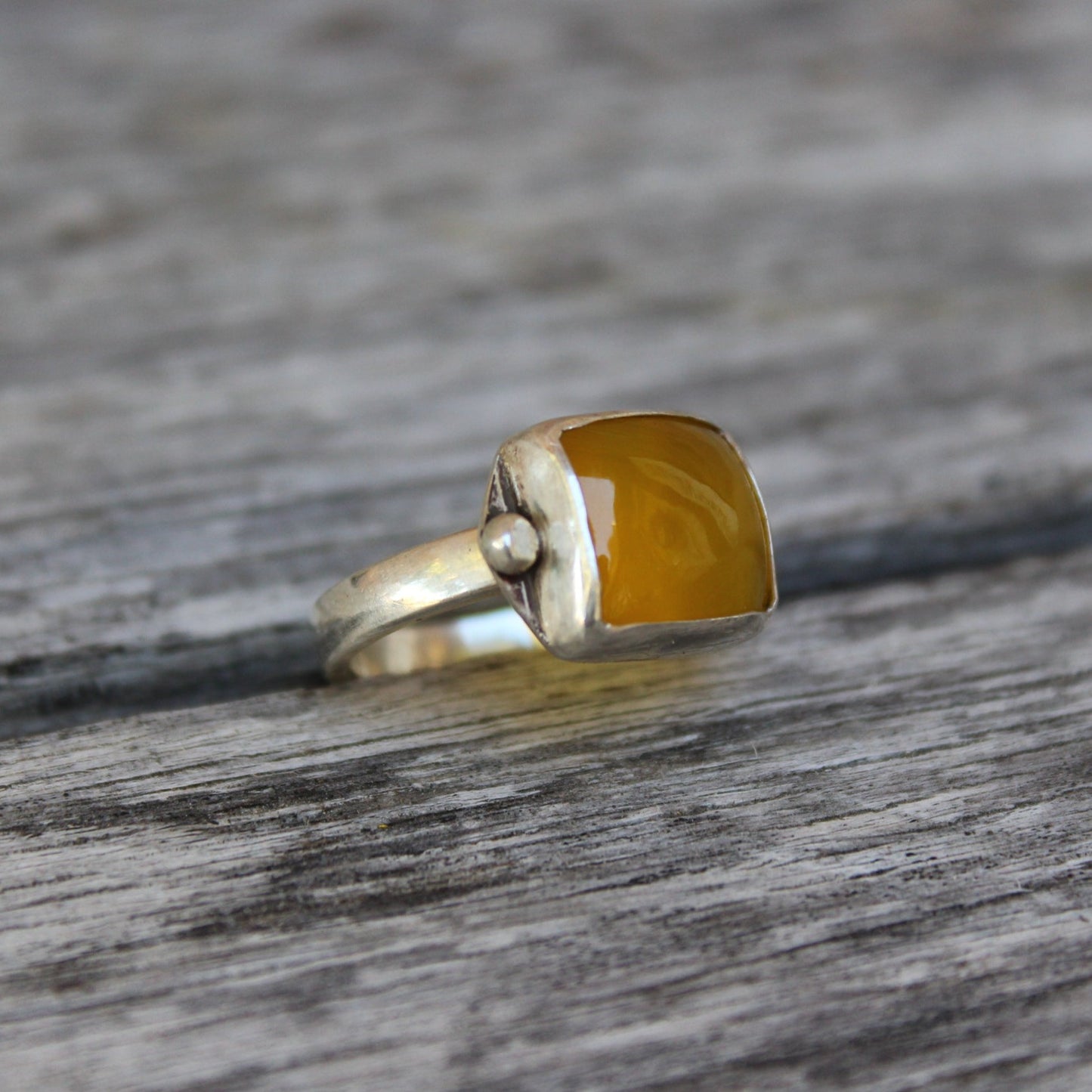 Yellow Rectangle Sterling Ring - Mango Chalcedony