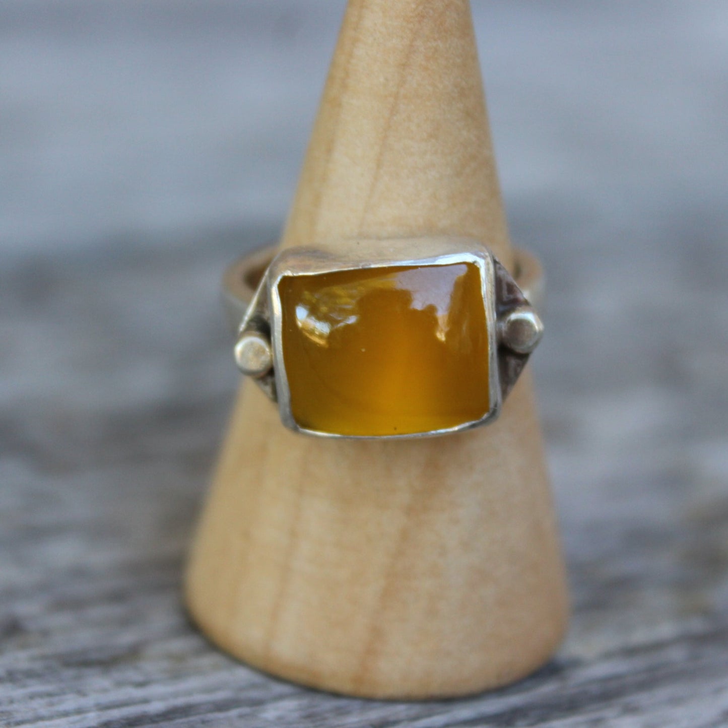 Yellow Rectangle Sterling Ring - Mango Chalcedony