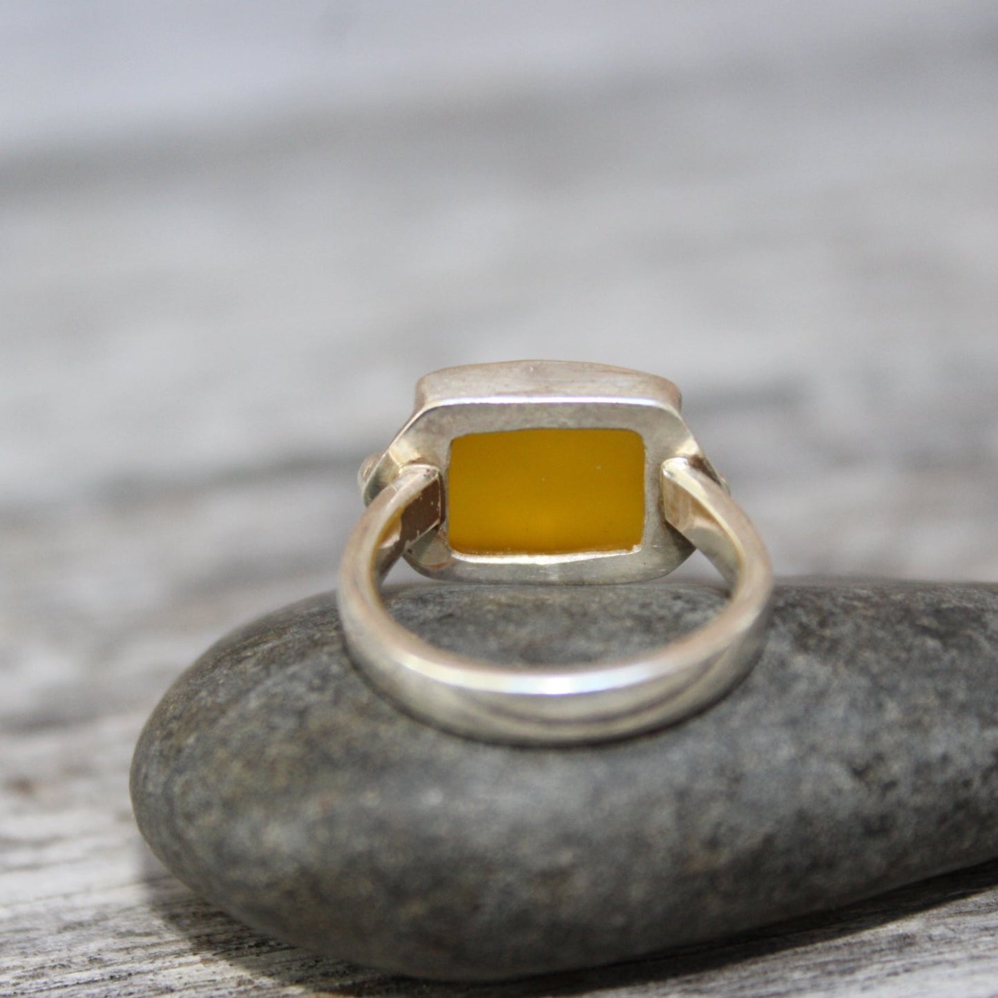 Yellow Rectangle Sterling Ring - Mango Chalcedony