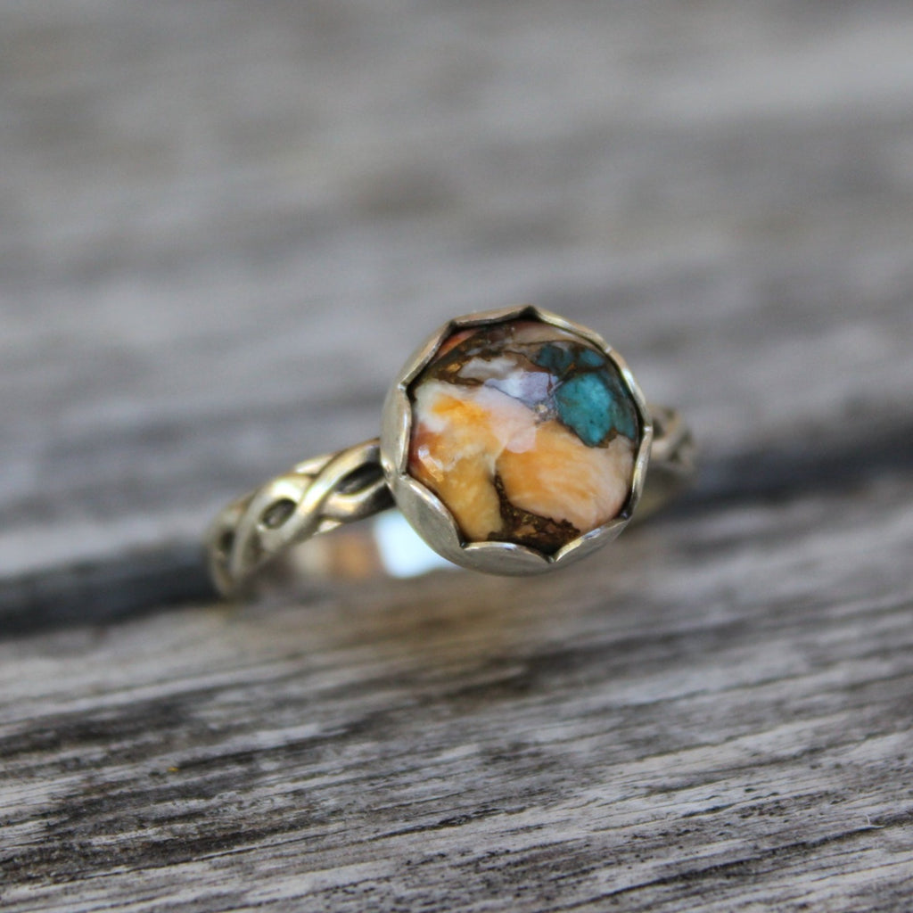 Spiny Oyster Turquoise and Sterling Ring