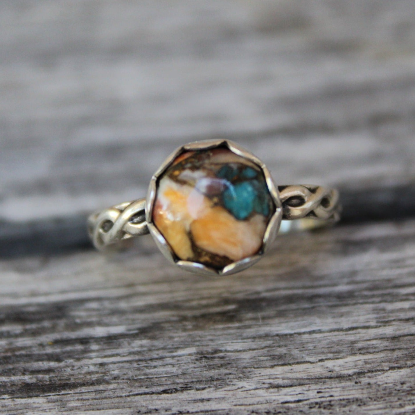 Spiny Oyster Turquoise and Sterling Ring