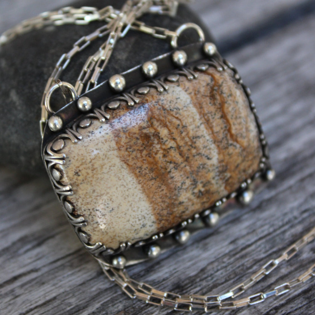 Rectangle Picture Jasper and Sterling Silver Necklace