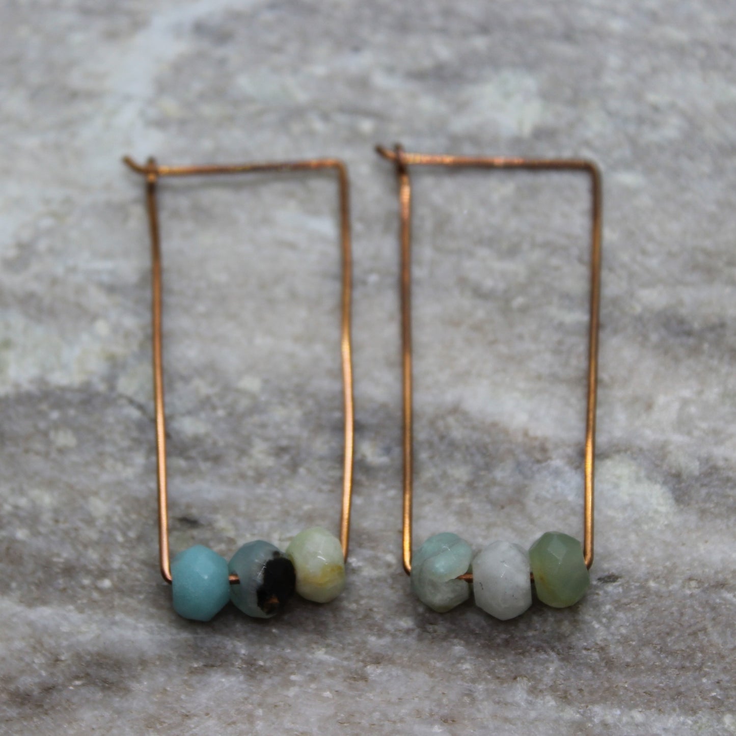 Amazonite and Copper Geometric Hoops