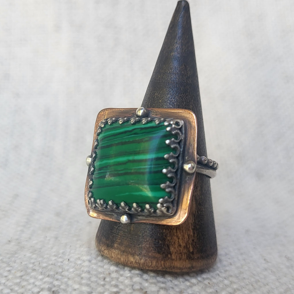 Malachite Ring with Copper and Sterling