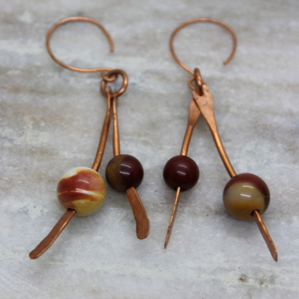Copper and Mookaite Dangle Earrings