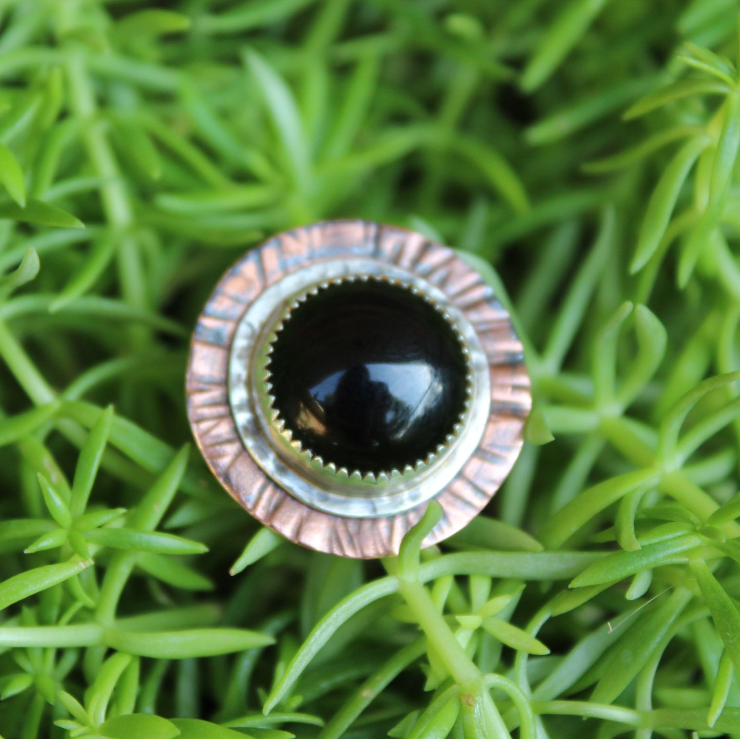 Black Onyx Two-Tone Sterling and Copper Ring