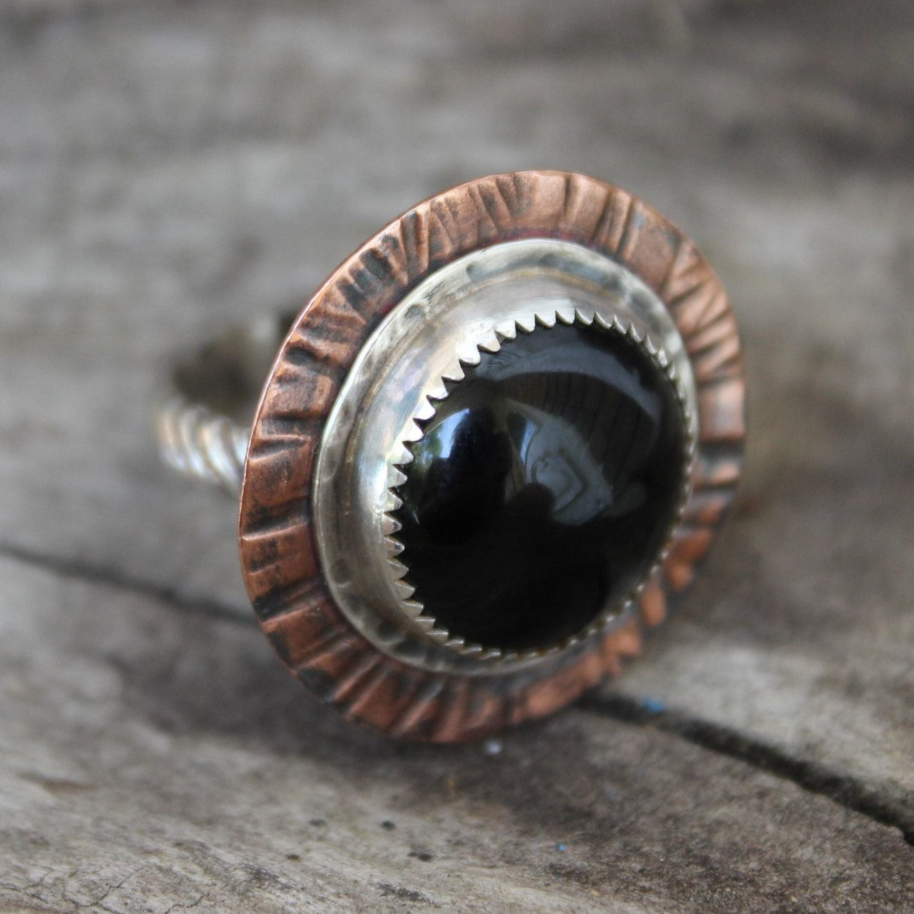 Black Onyx Two-Tone Sterling and Copper Ring