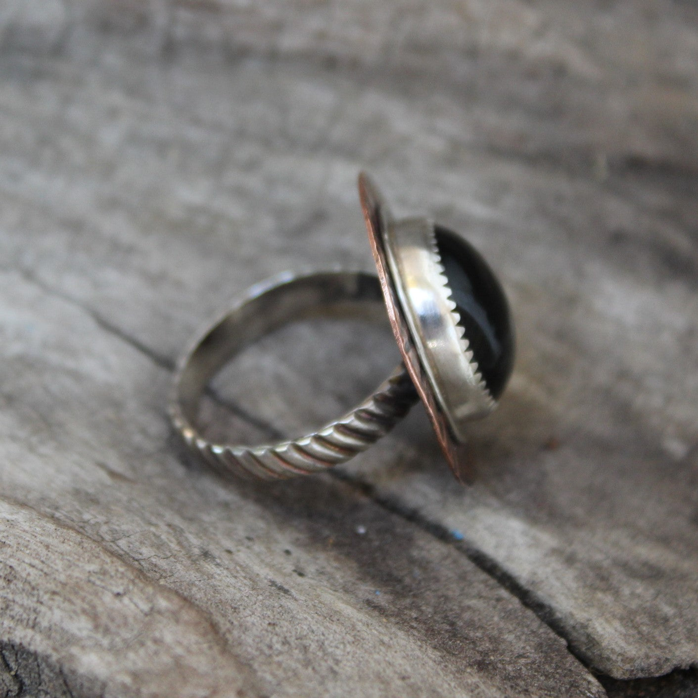 Black Onyx Two-Tone Sterling and Copper Ring