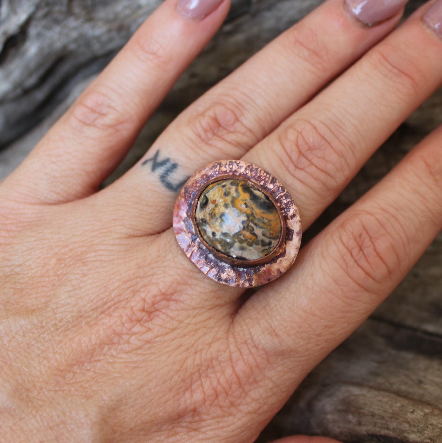 Leopard Print Jasper Copper Ring