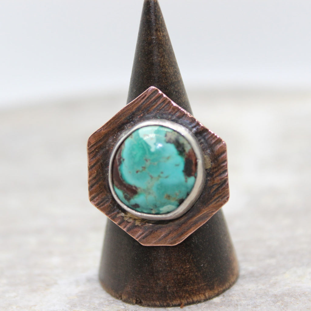 Turquoise and Silver Ring with Copper