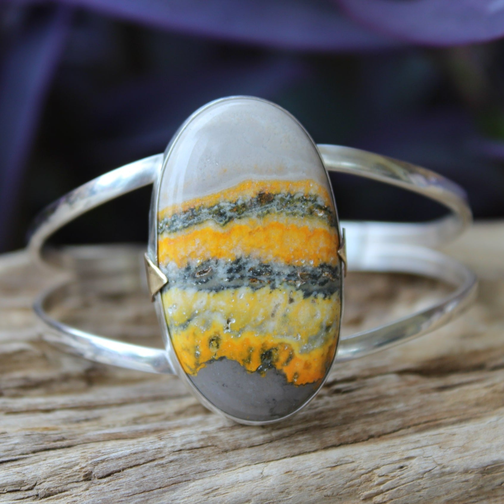 Bumblebee Jasper and Sterling Bangle Bracelet