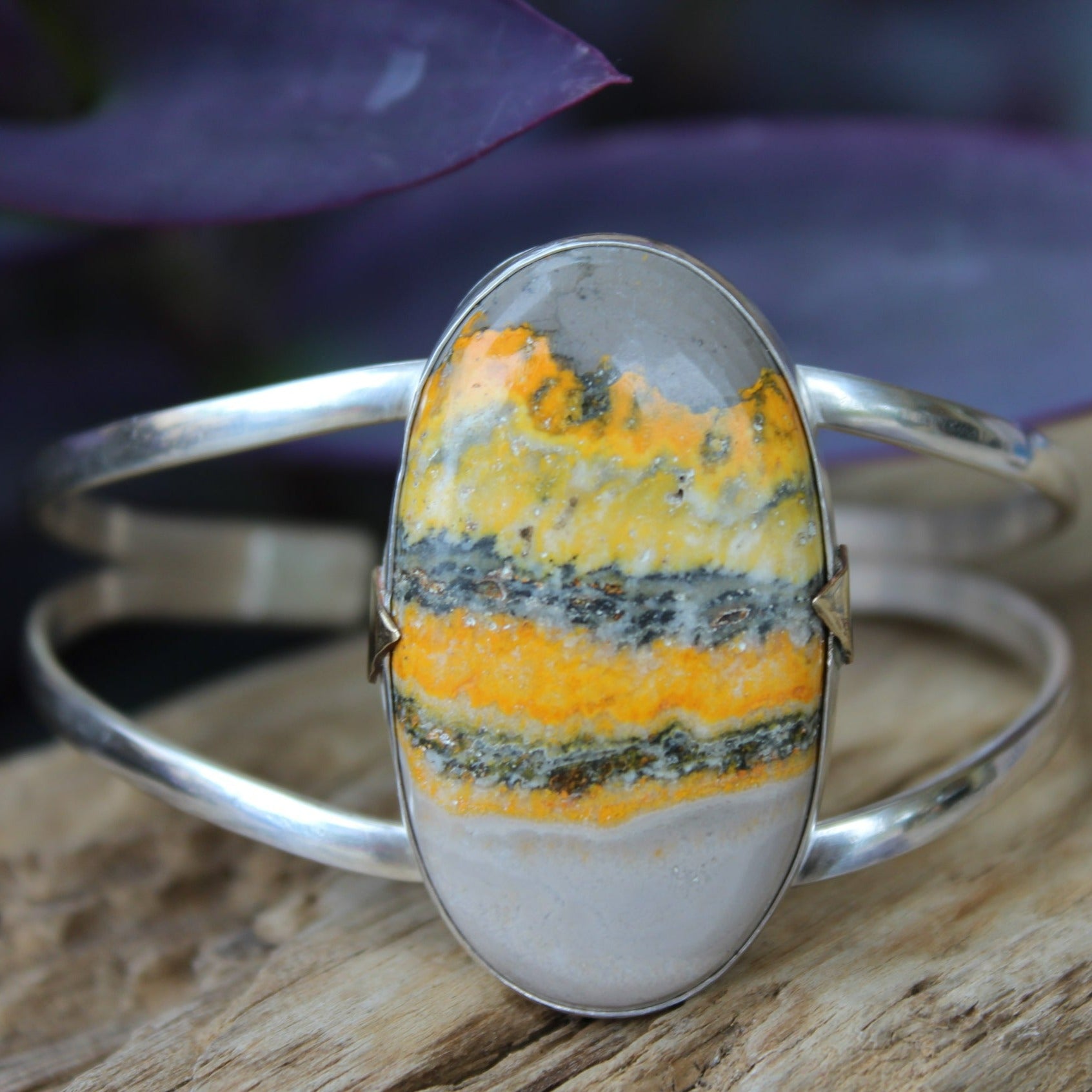 Bumblebee Jasper and Sterling Bangle Bracelet