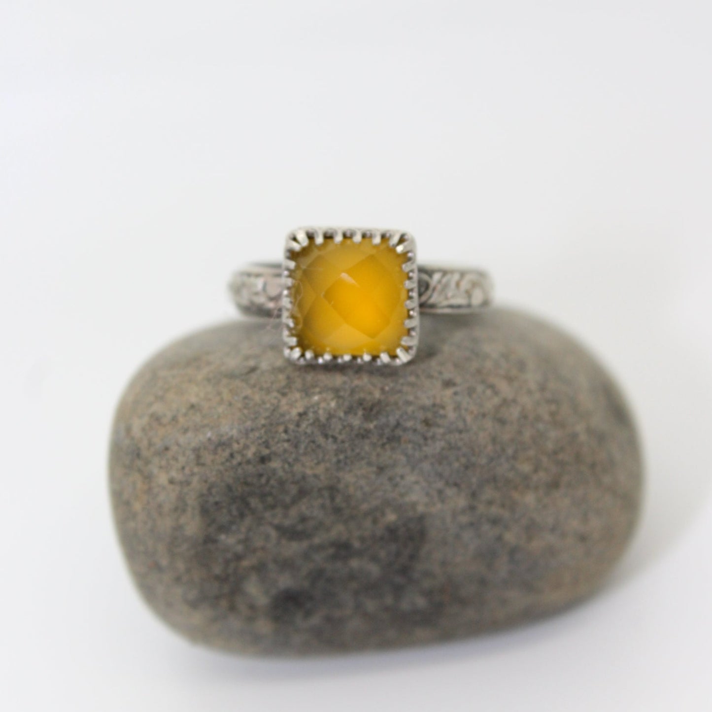 Yellow Ring with Sterling - Mango Chalcedony